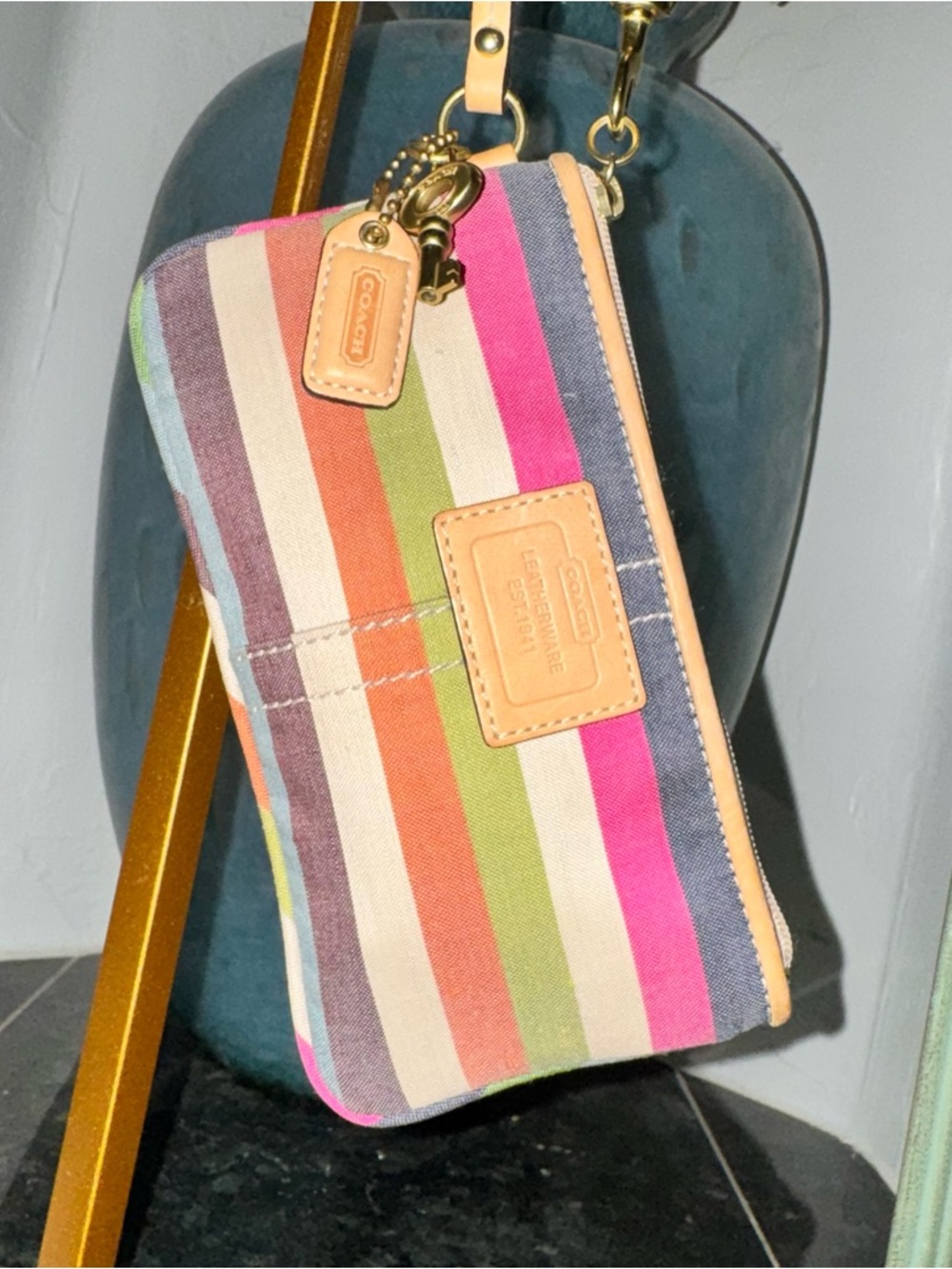 Coach Y2K Legacy Stripe Wristlet with Key Charm 8” x 4” - EUC - Picture 5 of 16